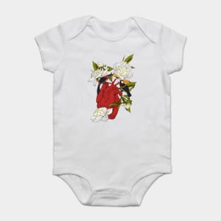 Heart with Flowers, Leaves and Birds Baby Bodysuit